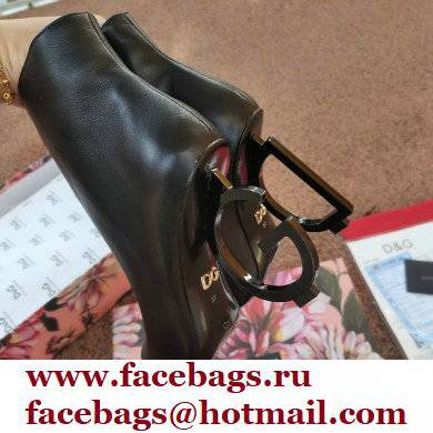 Dolce  &  Gabbana Heel 10.5cm Leather Ankle Boots Black with Black Metal DG Heel 2021
